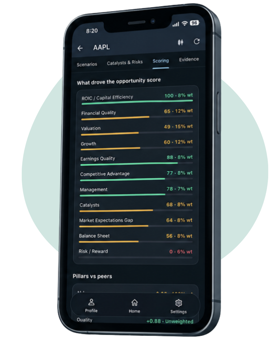 Evolty stock research app interface